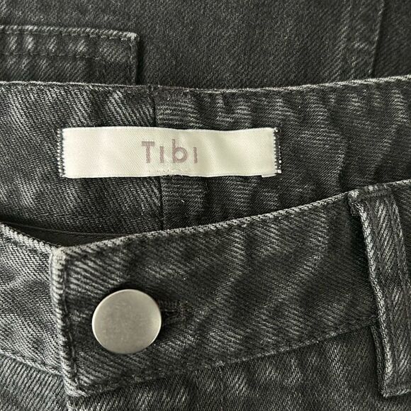 Tibi Size 29 Black Low Rise Denim Jean Midi Skirt with Front Slit - Picture 6 of 10